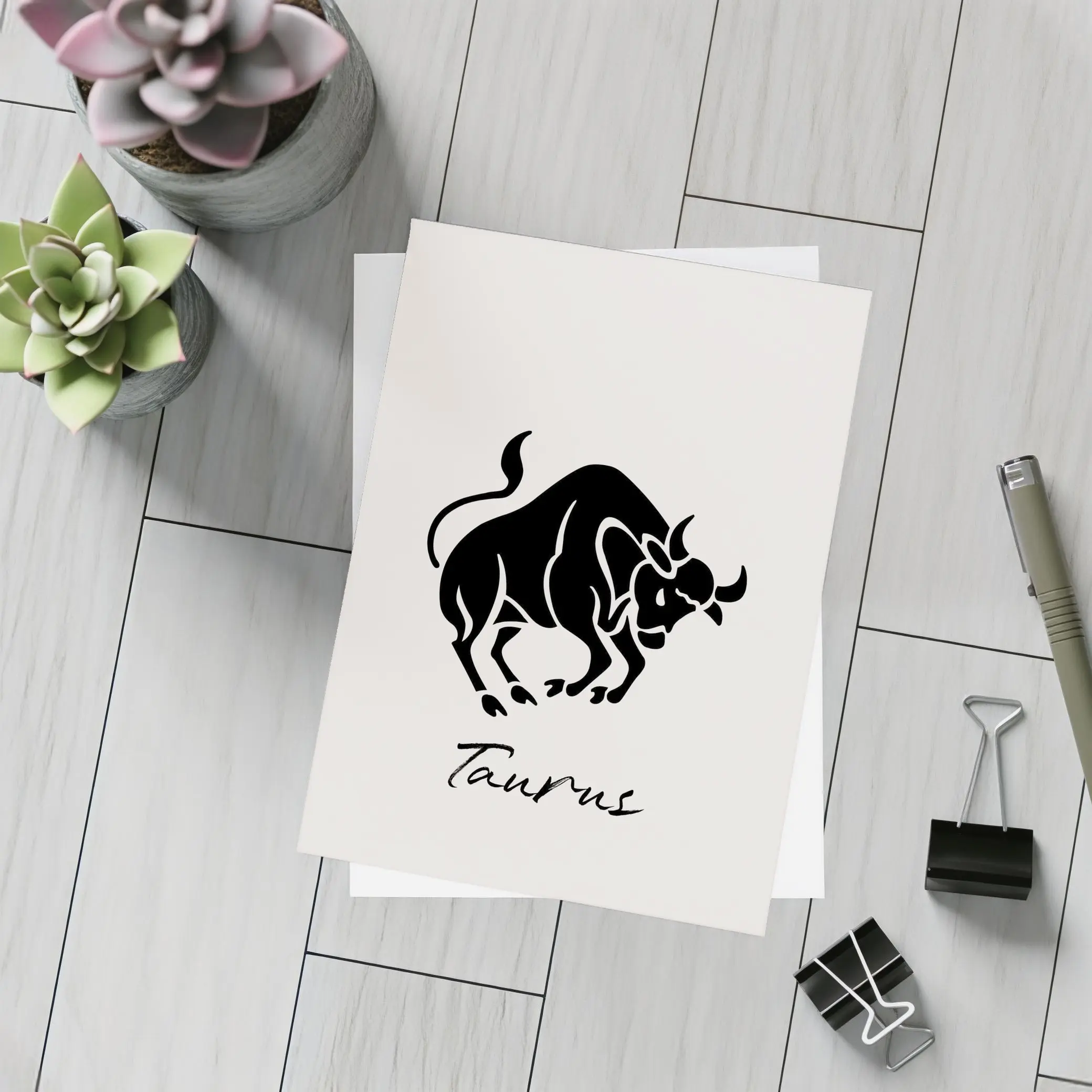 Taurus Zodiac Bull Black Beige Art – Postcards