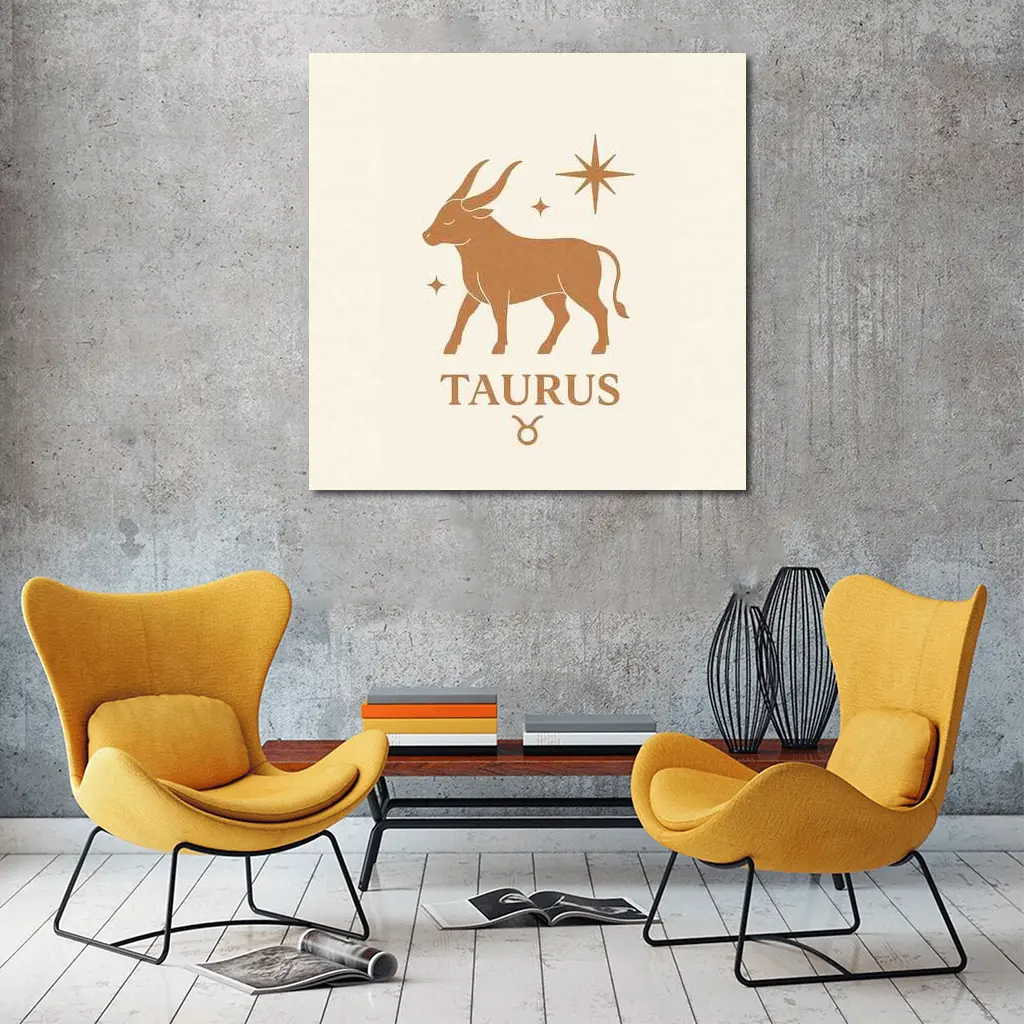 Taurus Zodiac Bull Star Celestial Beige Art – Wall Art