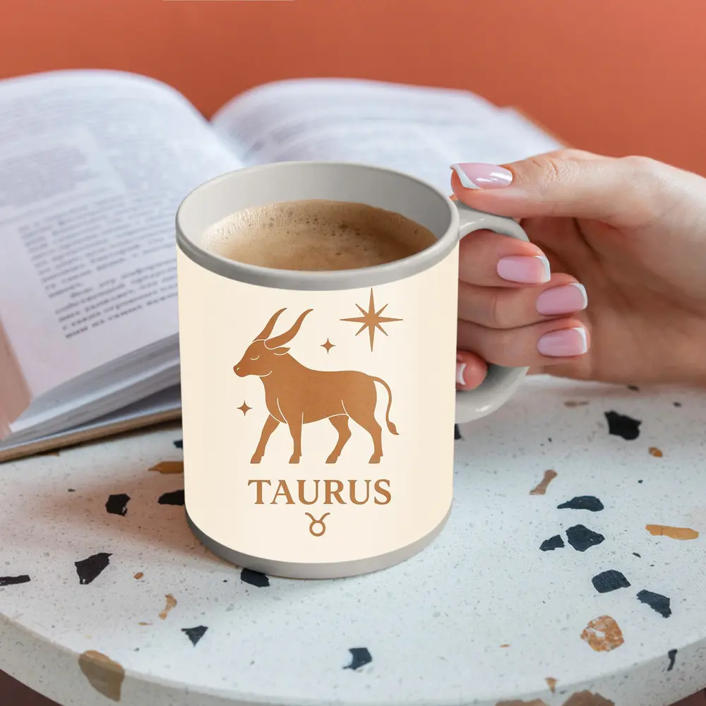 Taurus Zodiac Bull Star Celestial Beige Art – Mugs
