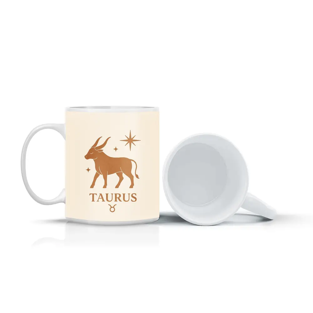 Taurus Zodiac Bull Star Celestial Beige Art – Mugs