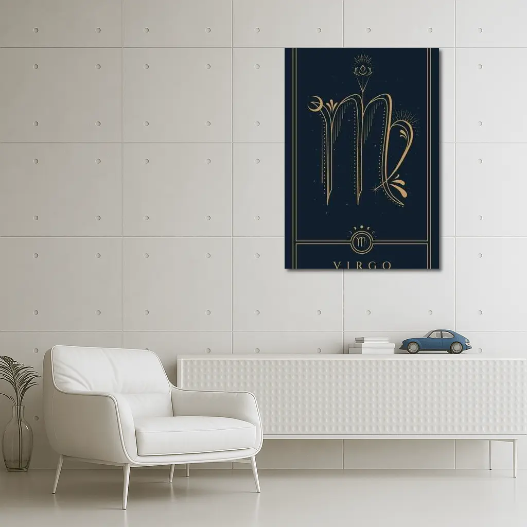 Virgo Zodiac Sign Gold Dark Blue – Wall Art