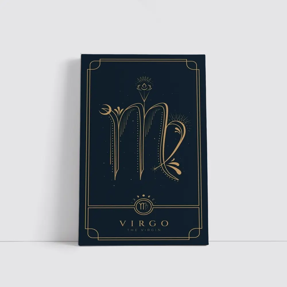 Virgo Zodiac Sign Gold Dark Blue – Wall Art
