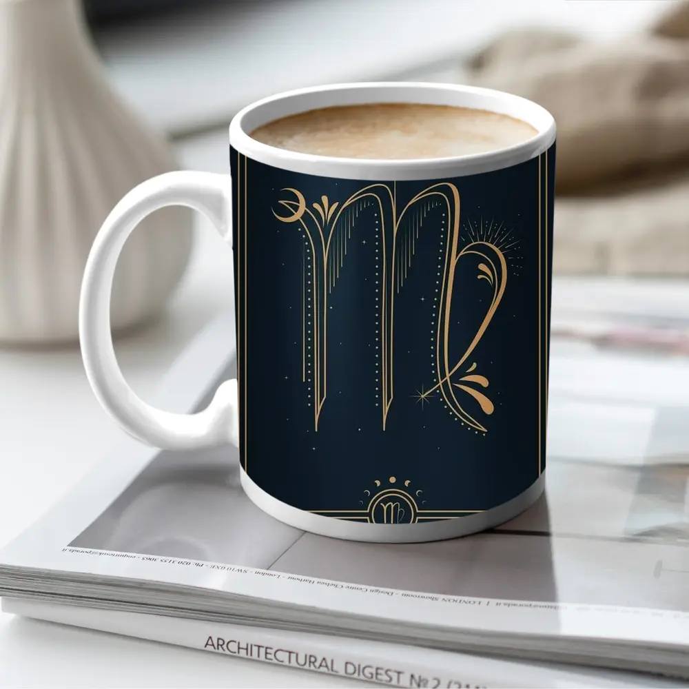 Virgo Zodiac Sign Gold Dark Blue – Mugs