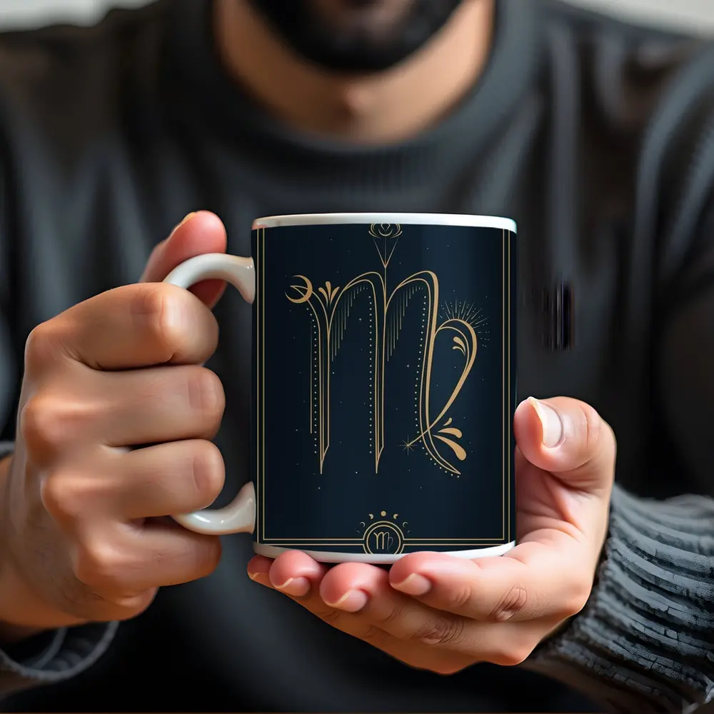Virgo Zodiac Sign Gold Dark Blue – Mugs