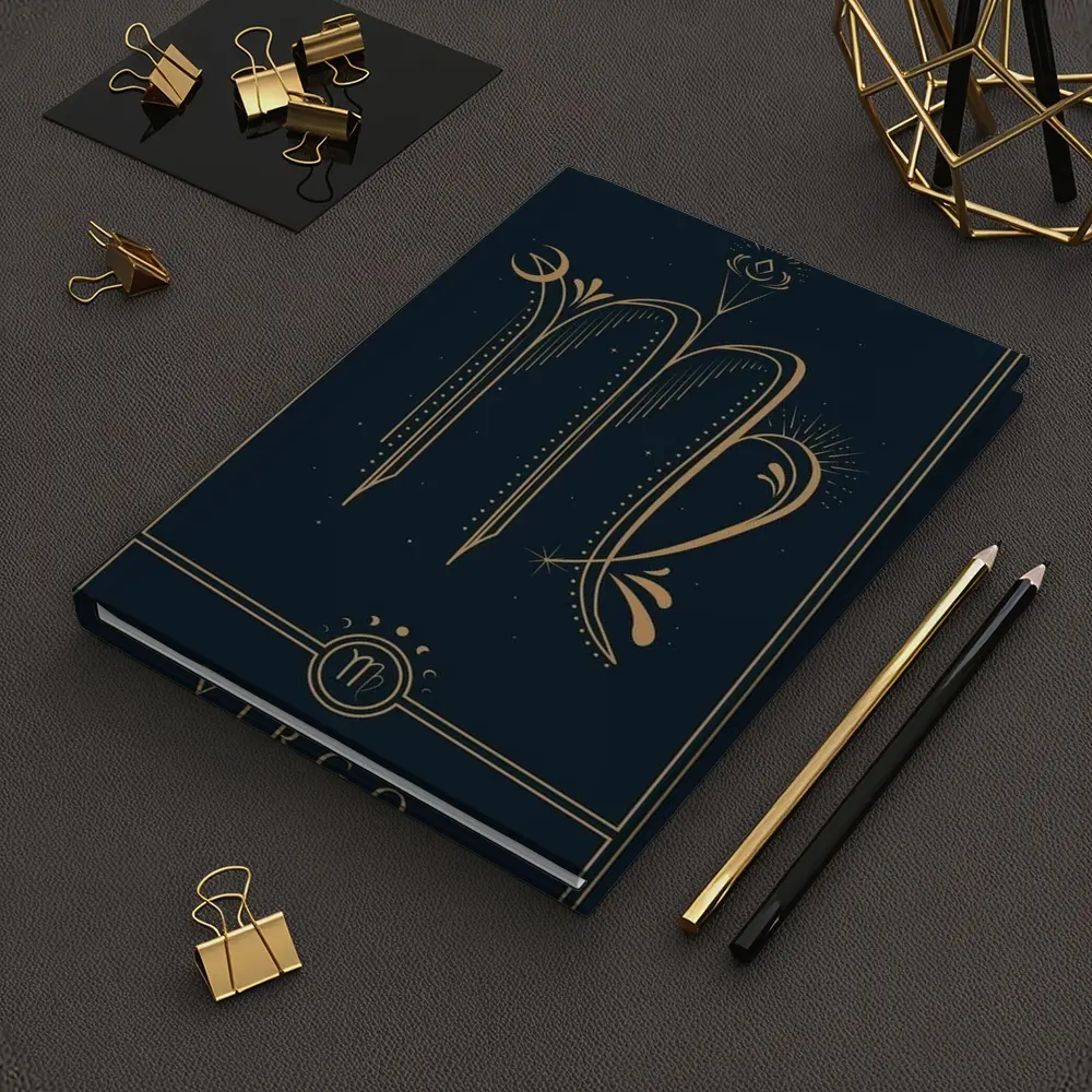 Virgo Zodiac Sign Gold Dark Blue – Notebooks