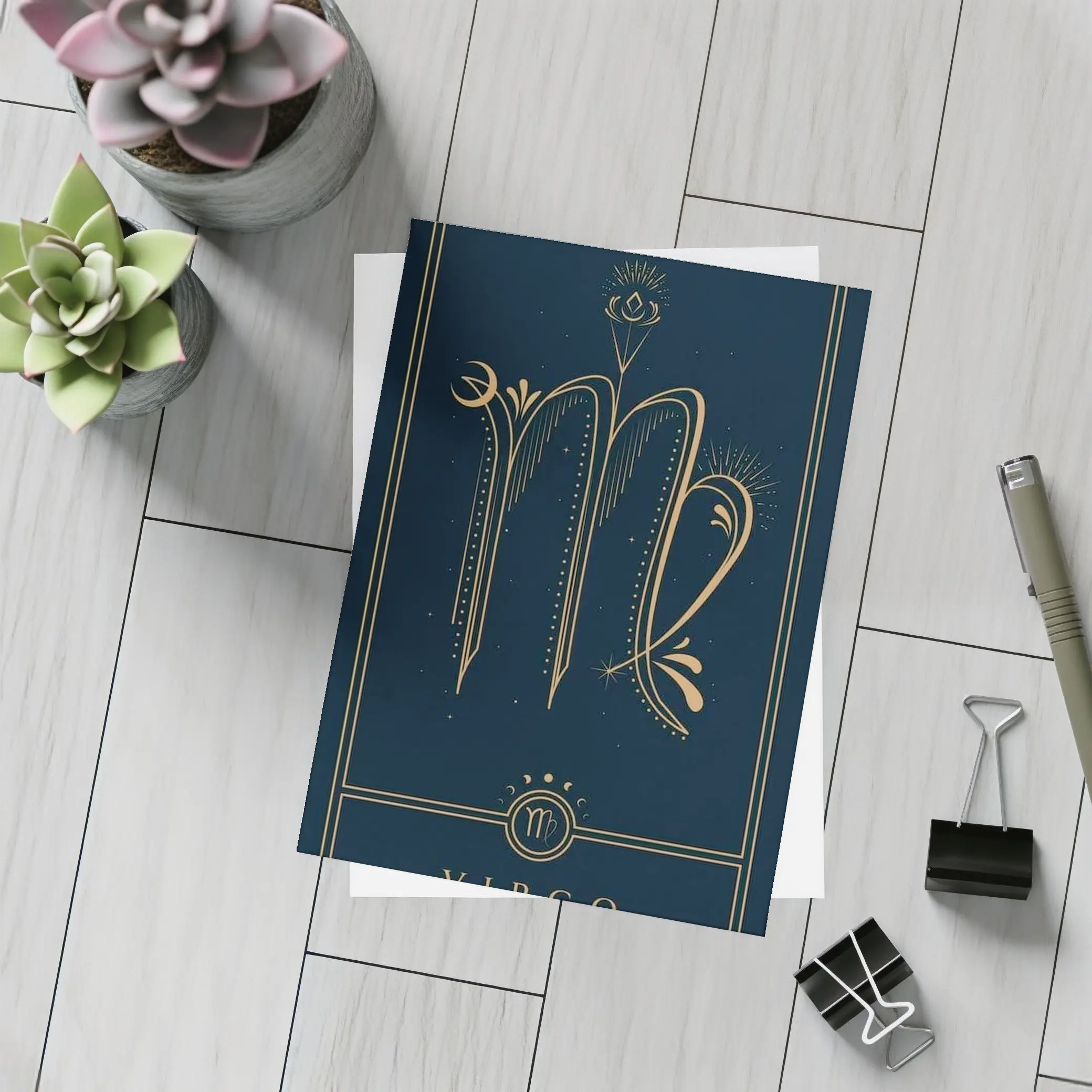 Virgo Zodiac Sign Gold Dark Blue – Postcards