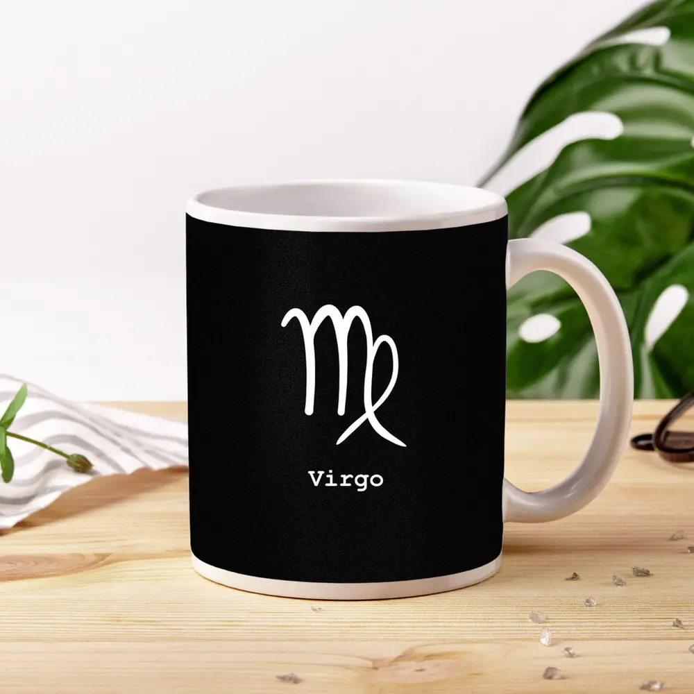 Virgo Zodiac Sign White Black Background – Mugs