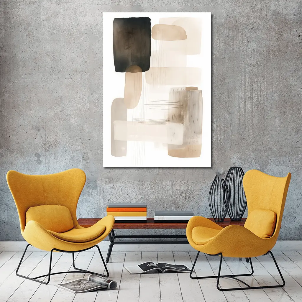 Neutral Beige Abstract Shapes Watercolor Art – Wall Art