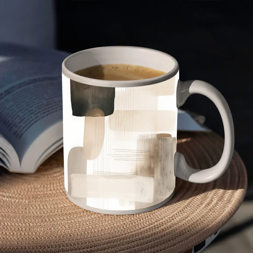 Neutral Beige Abstract Shapes Watercolor Art – Mugs