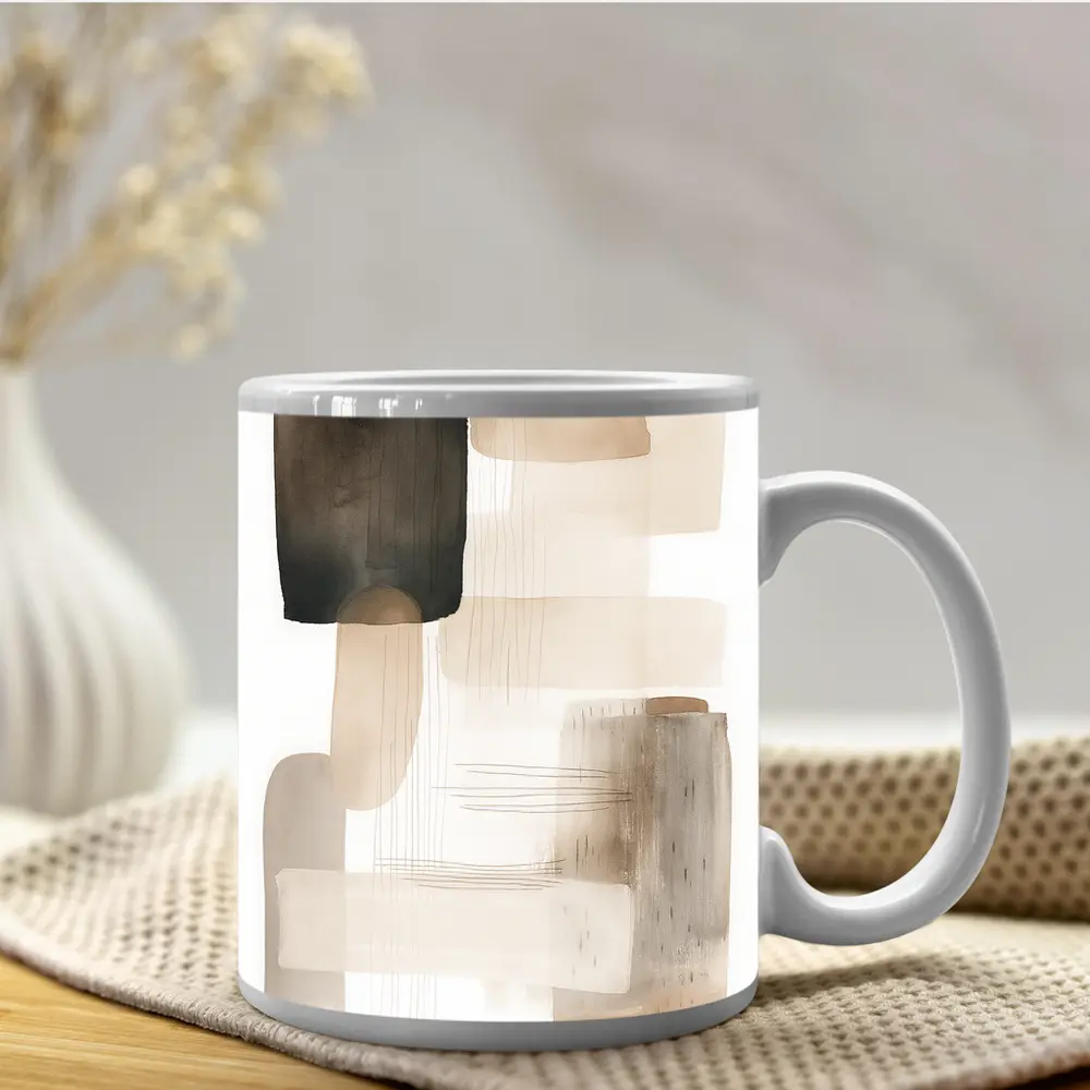 Neutral Beige Abstract Shapes Watercolor Art – Mugs