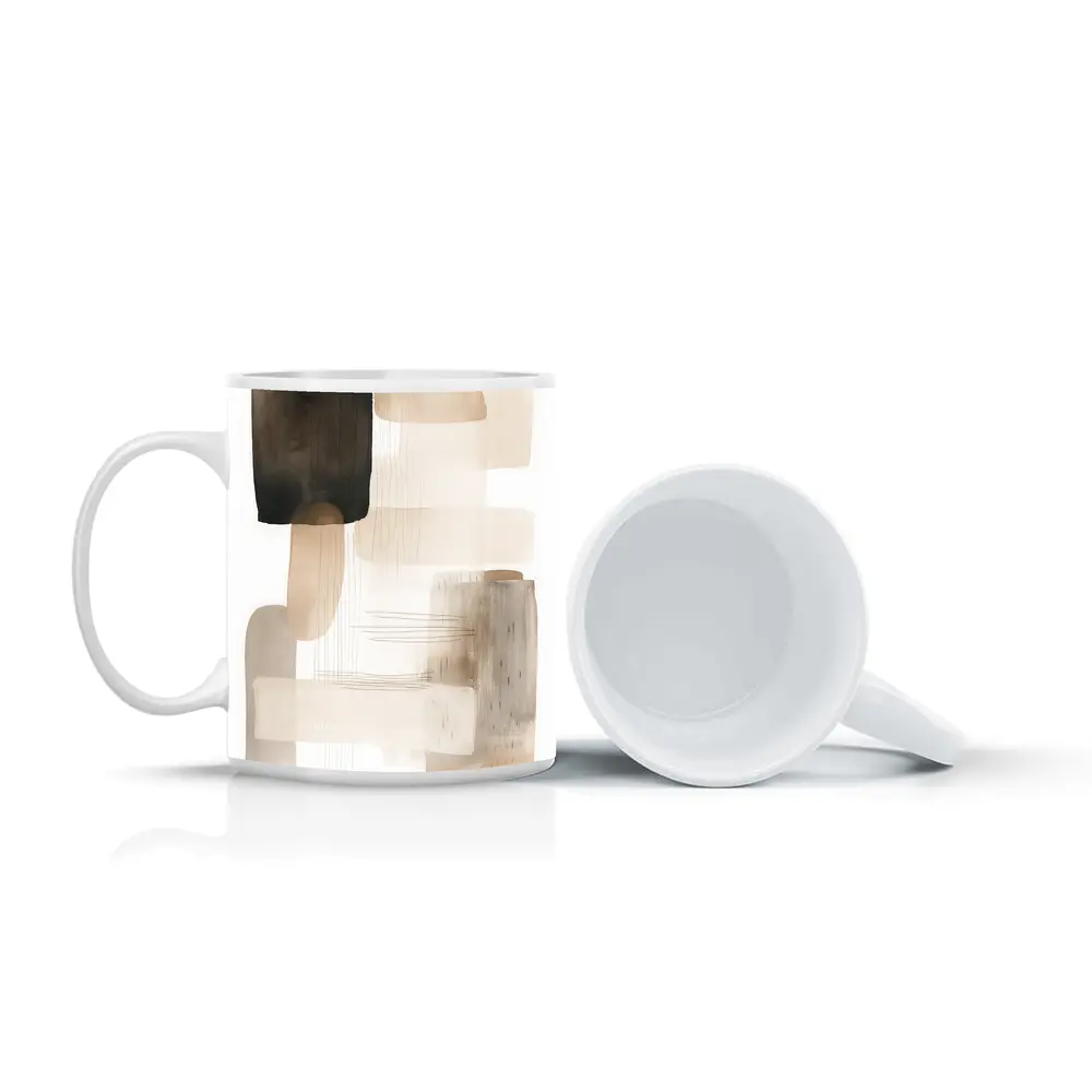 Neutral Beige Abstract Shapes Watercolor Art – Mugs