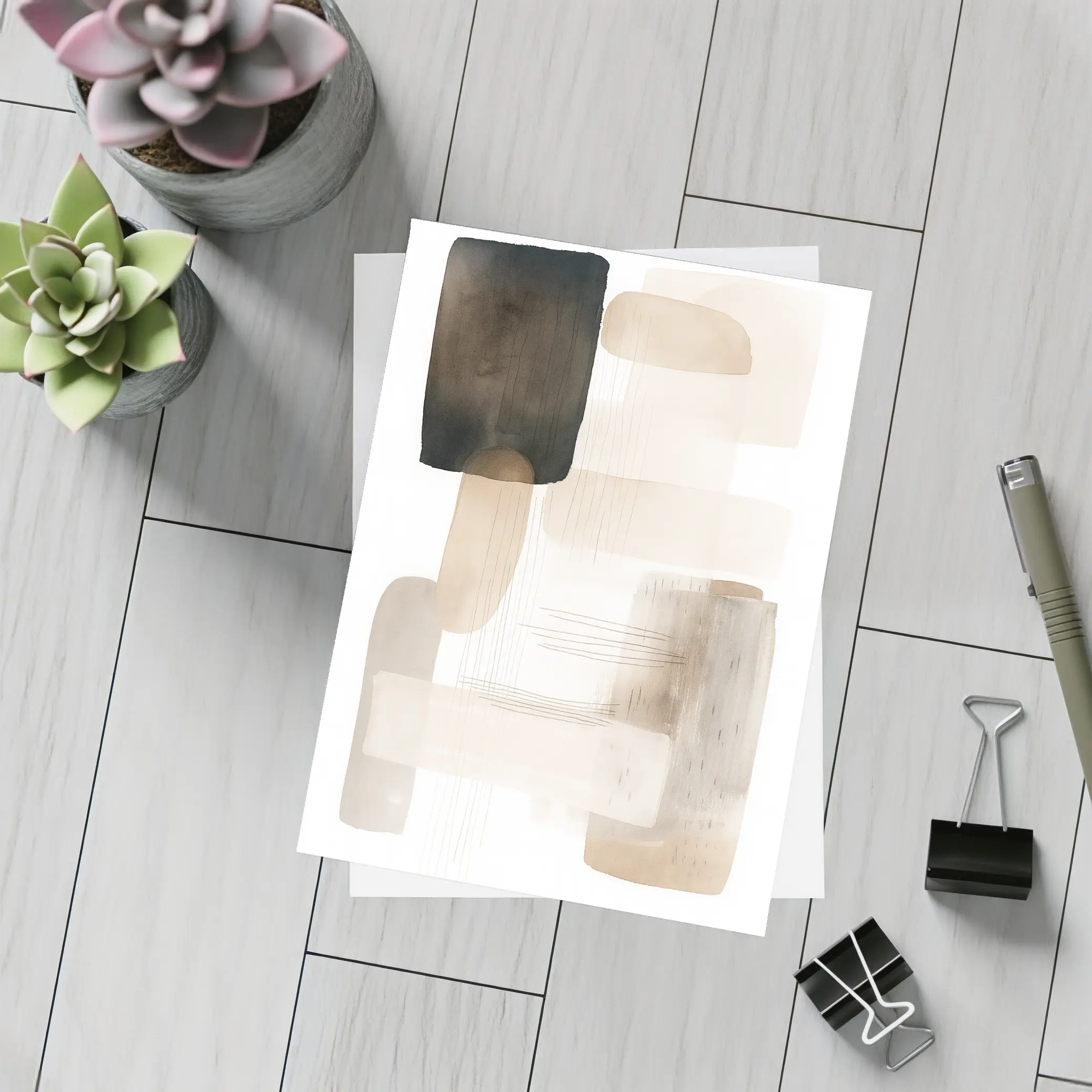 Neutral Beige Abstract Shapes Watercolor Art – Postcards