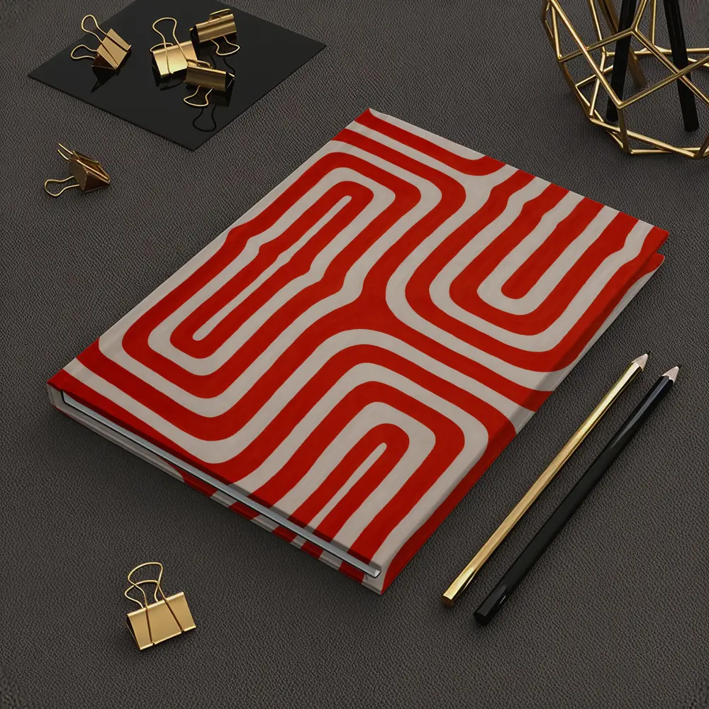 Red Abstract Wavy Lines On Beige – Notebooks