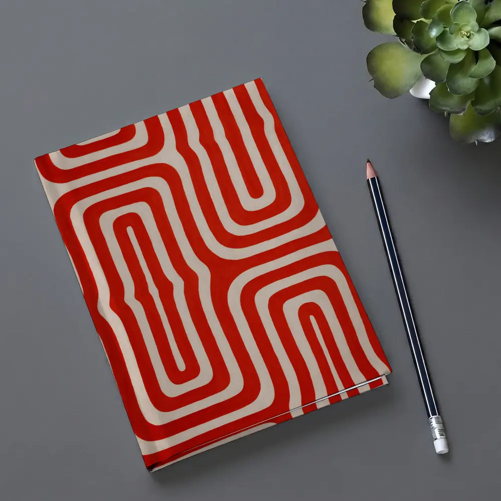 Red Abstract Wavy Lines On Beige – Notebooks