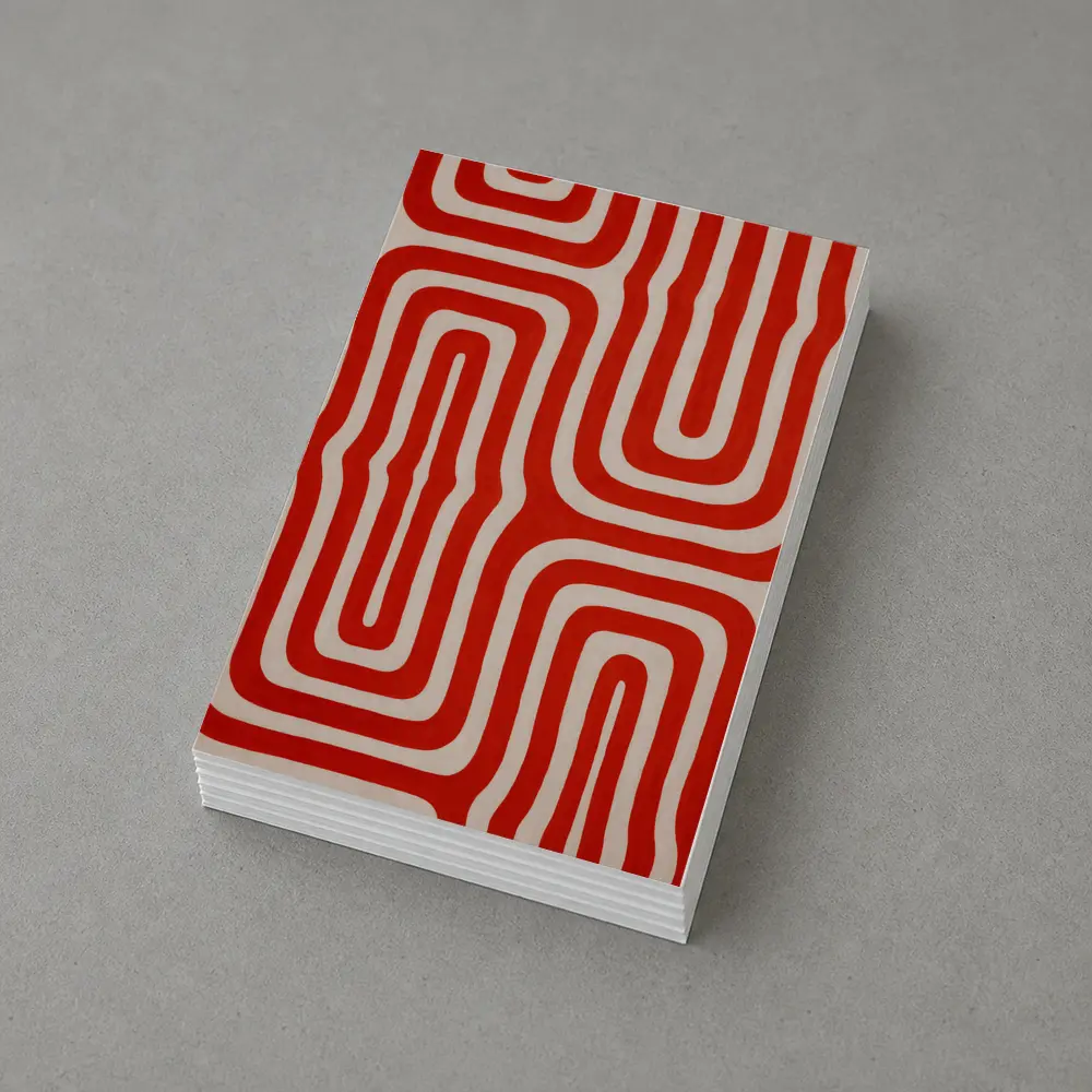 Red Abstract Wavy Lines On Beige – Postcards