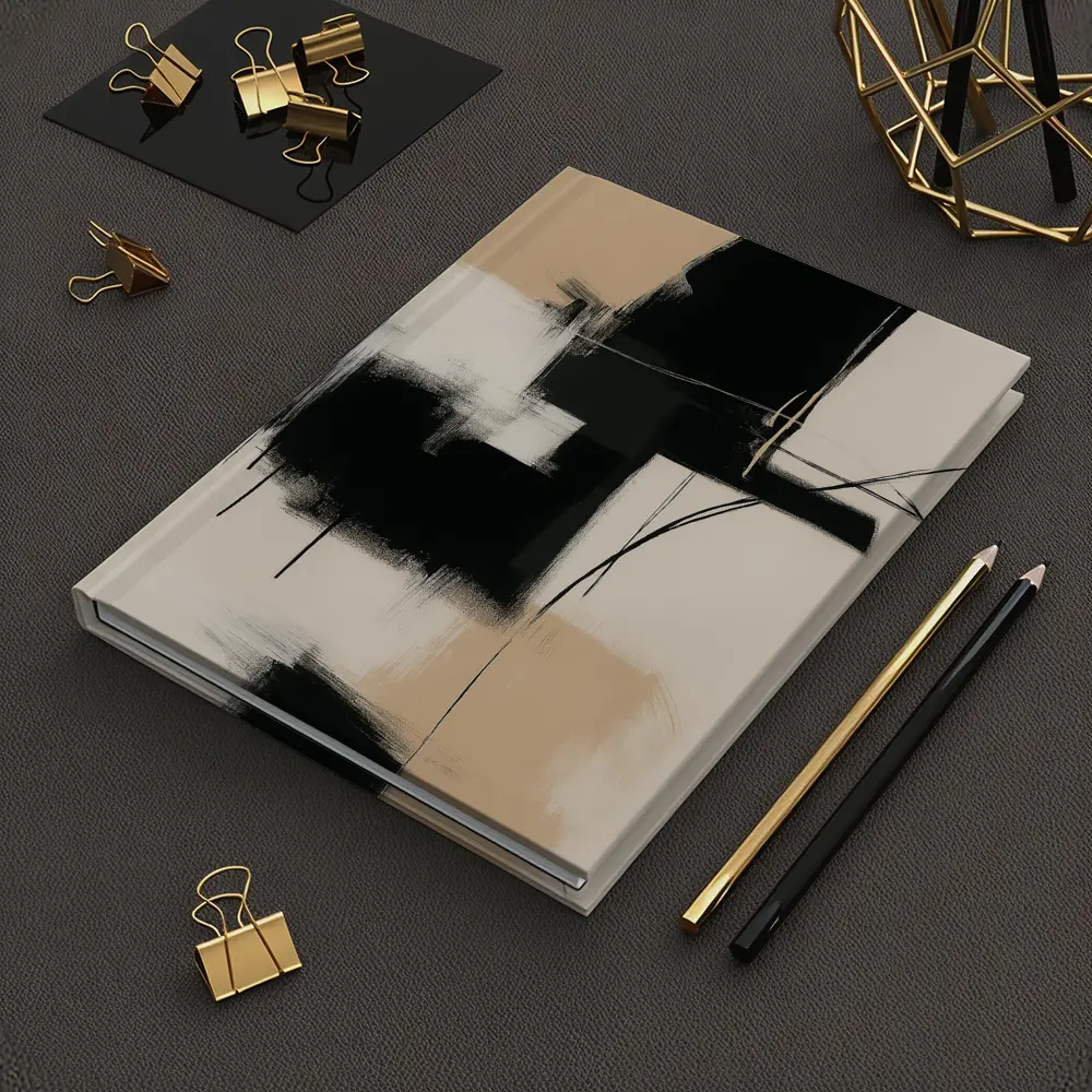 Black Abstract Brushstrokes on Beige Background – Notebooks