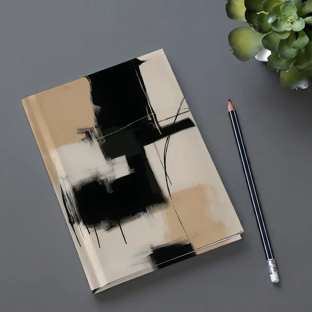 Black Abstract Brushstrokes on Beige Background – Notebooks