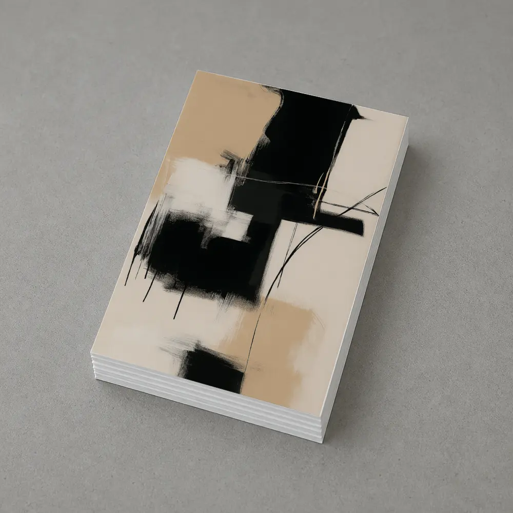 Black Abstract Brushstrokes on Beige Background – Postcards
