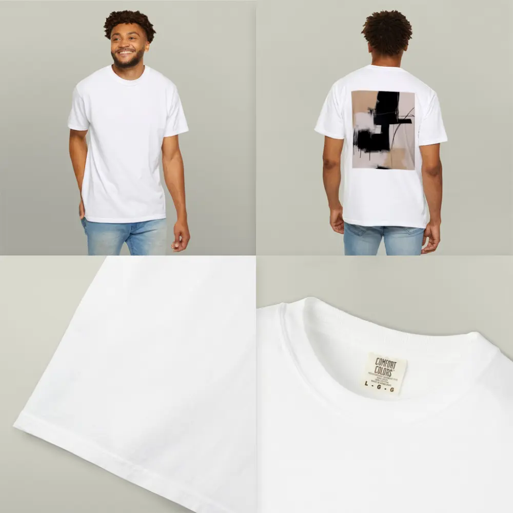Black Abstract Brushstrokes on Beige Background – T-Shirts