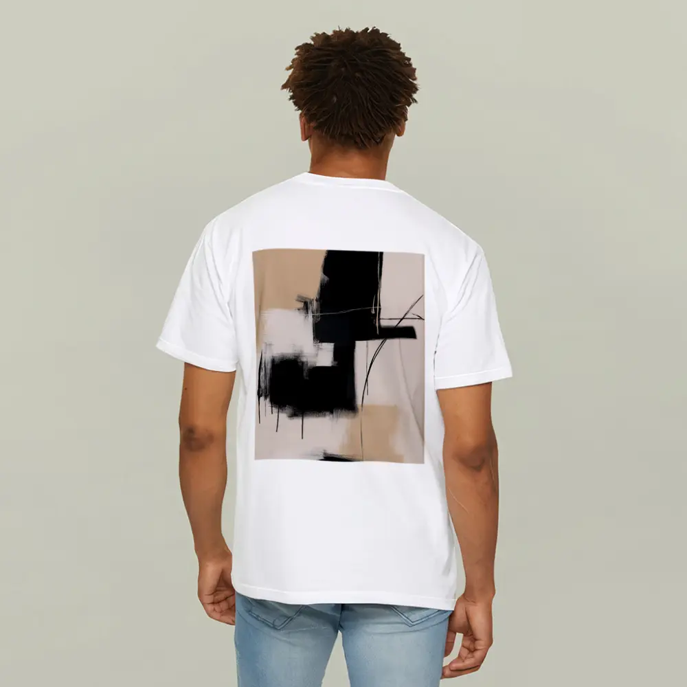 Black Abstract Brushstrokes on Beige Background – T-Shirts