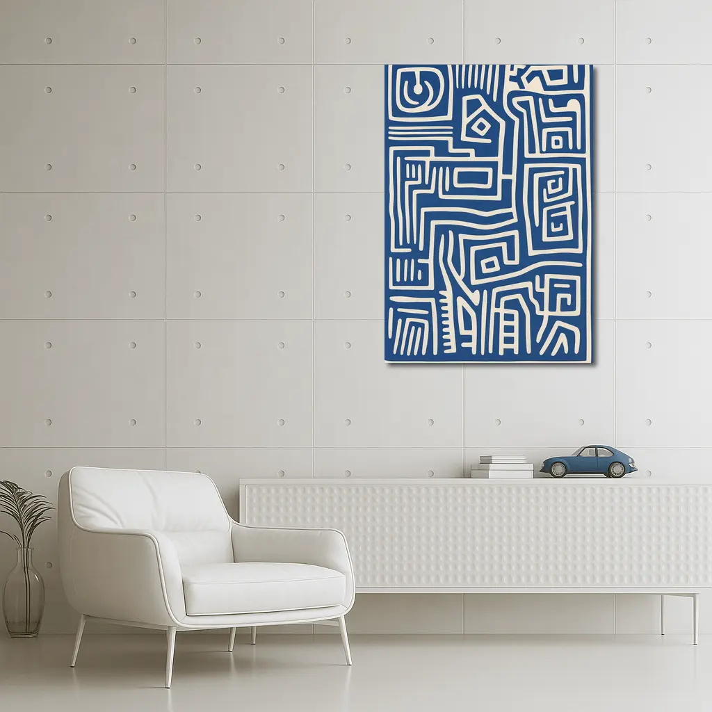 Blue Abstract Tribal Line Art Pattern – Wall Art