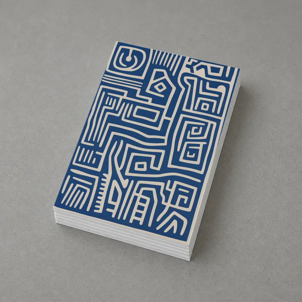 Blue Abstract Tribal Line Art Pattern – Postcards