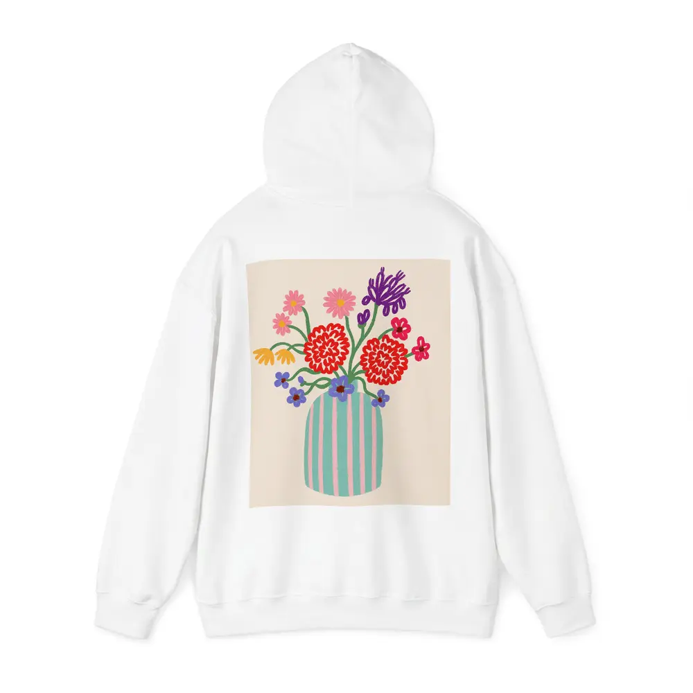 Colorful Bouquet Striped Vase Beige Background – Hoodies