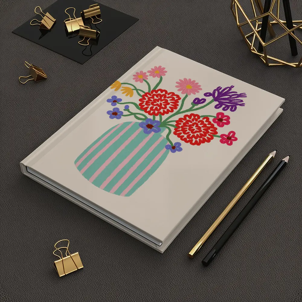 Colorful Bouquet Striped Vase Beige Background – Notebooks
