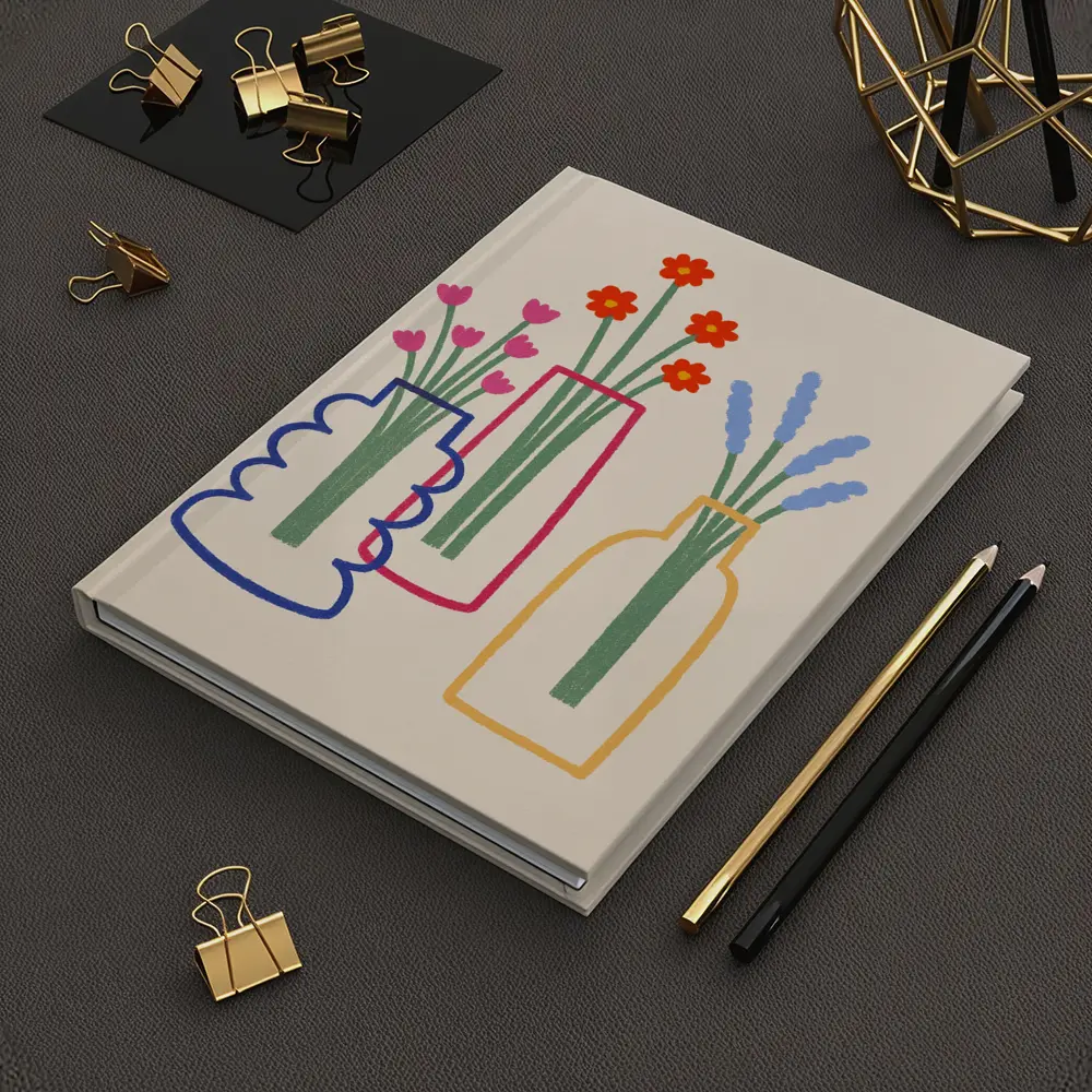 Three Colorful Vases With Flowers Illustration – Notebooks