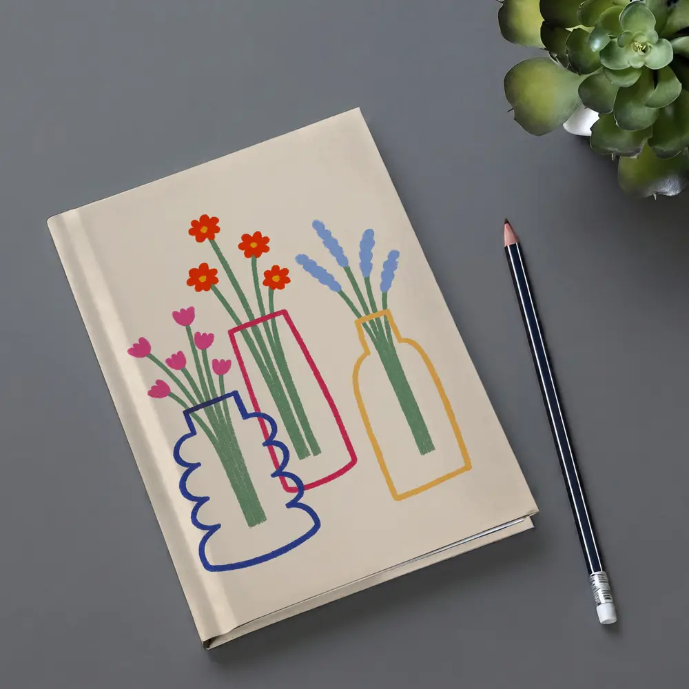 Three Colorful Vases With Flowers Illustration – Notebooks
