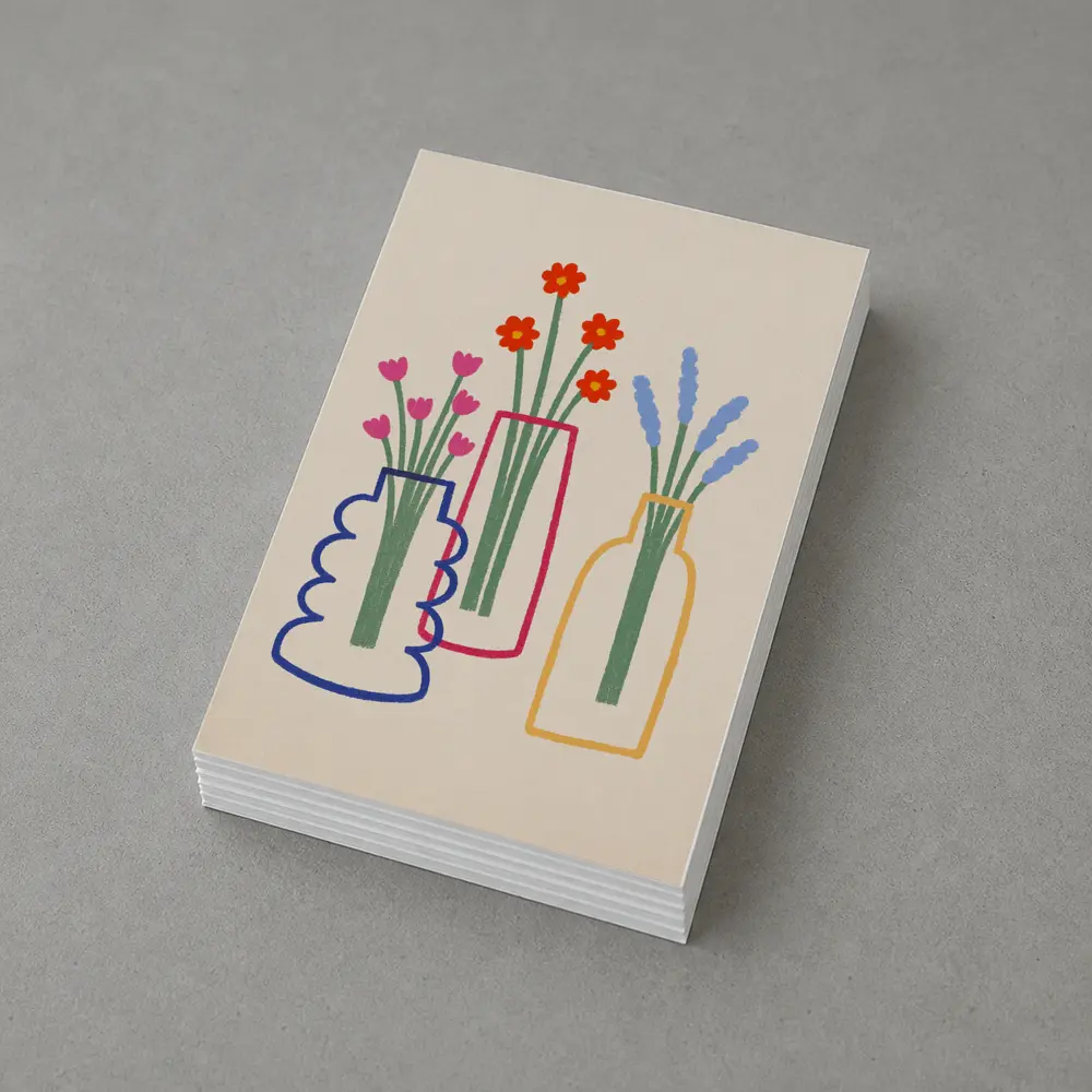 Three Colorful Vases With Flowers Illustration – Postcards