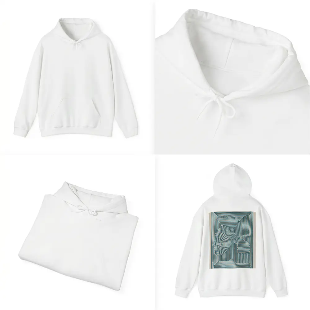 Teal Abstract Line Art Beige Background – Hoodies
