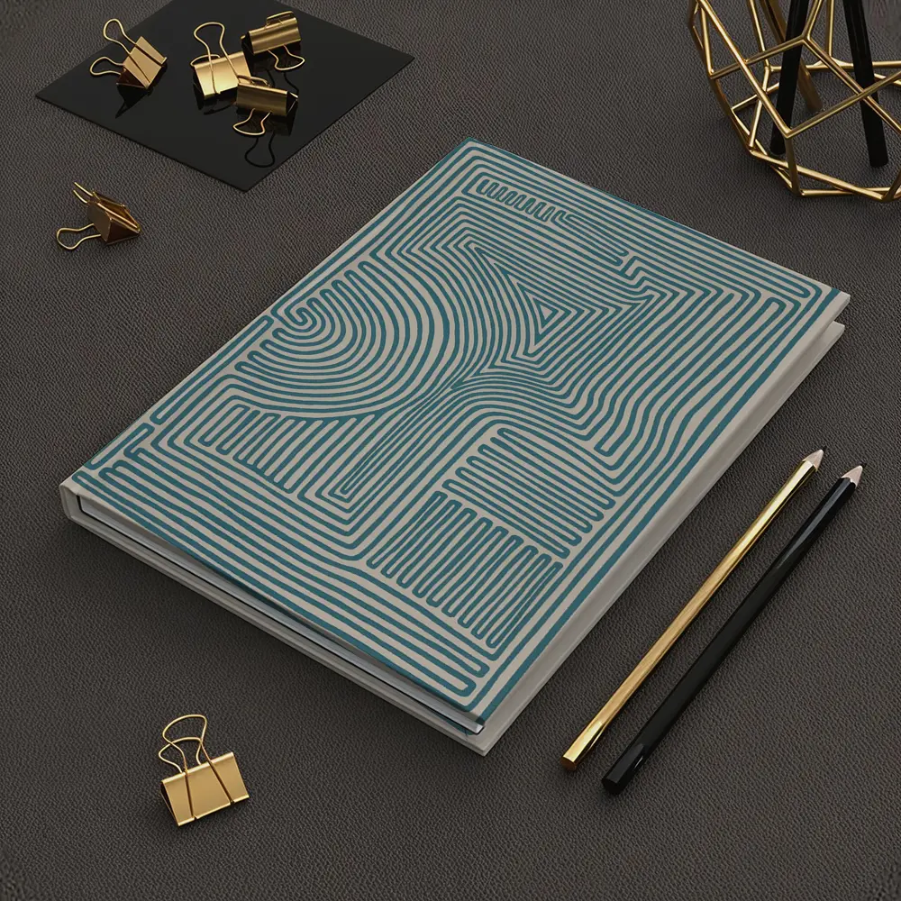 Teal Abstract Line Art Beige Background – Notebooks
