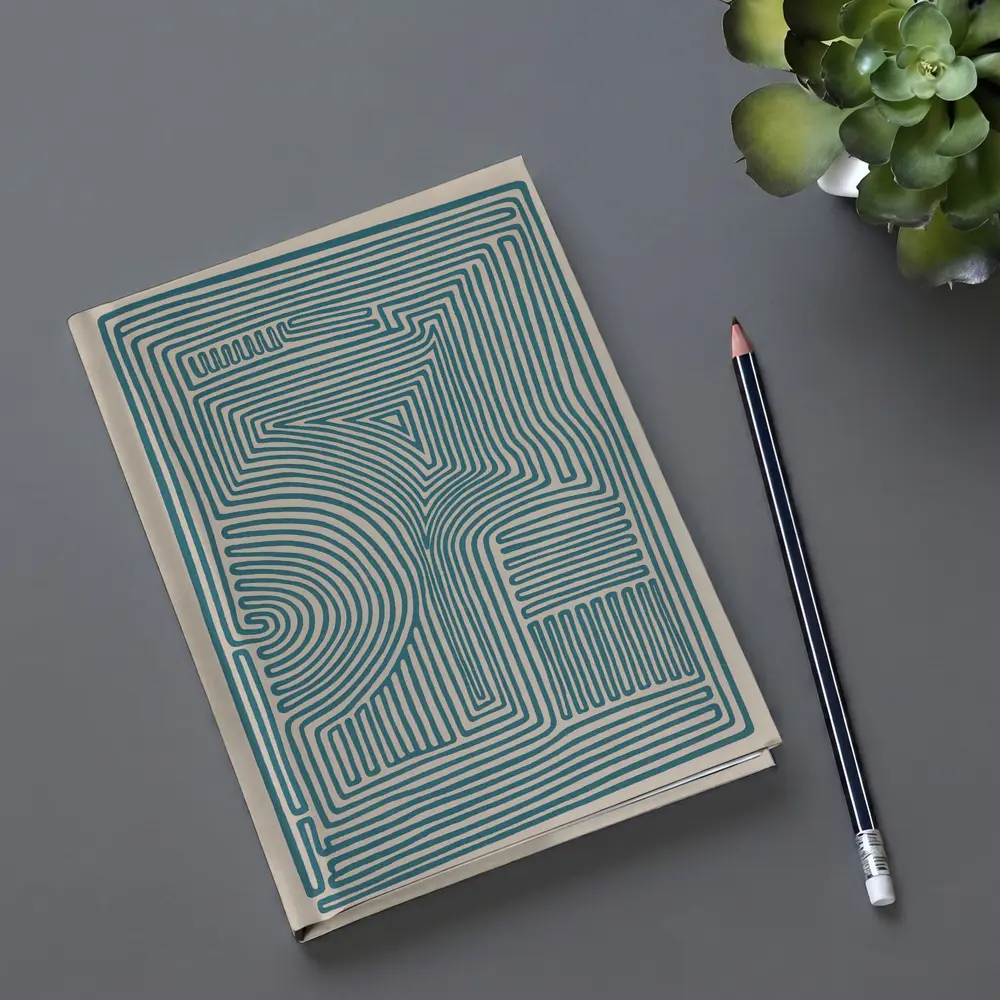 Teal Abstract Line Art Beige Background – Notebooks