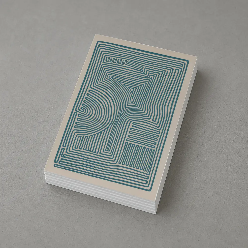 Teal Abstract Line Art Beige Background – Postcards