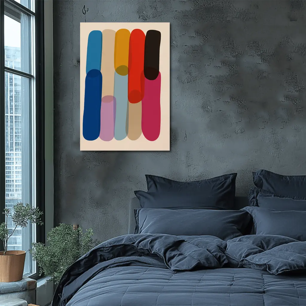 Colorful Abstract Rounded Shapes Beige Background – Wall Art