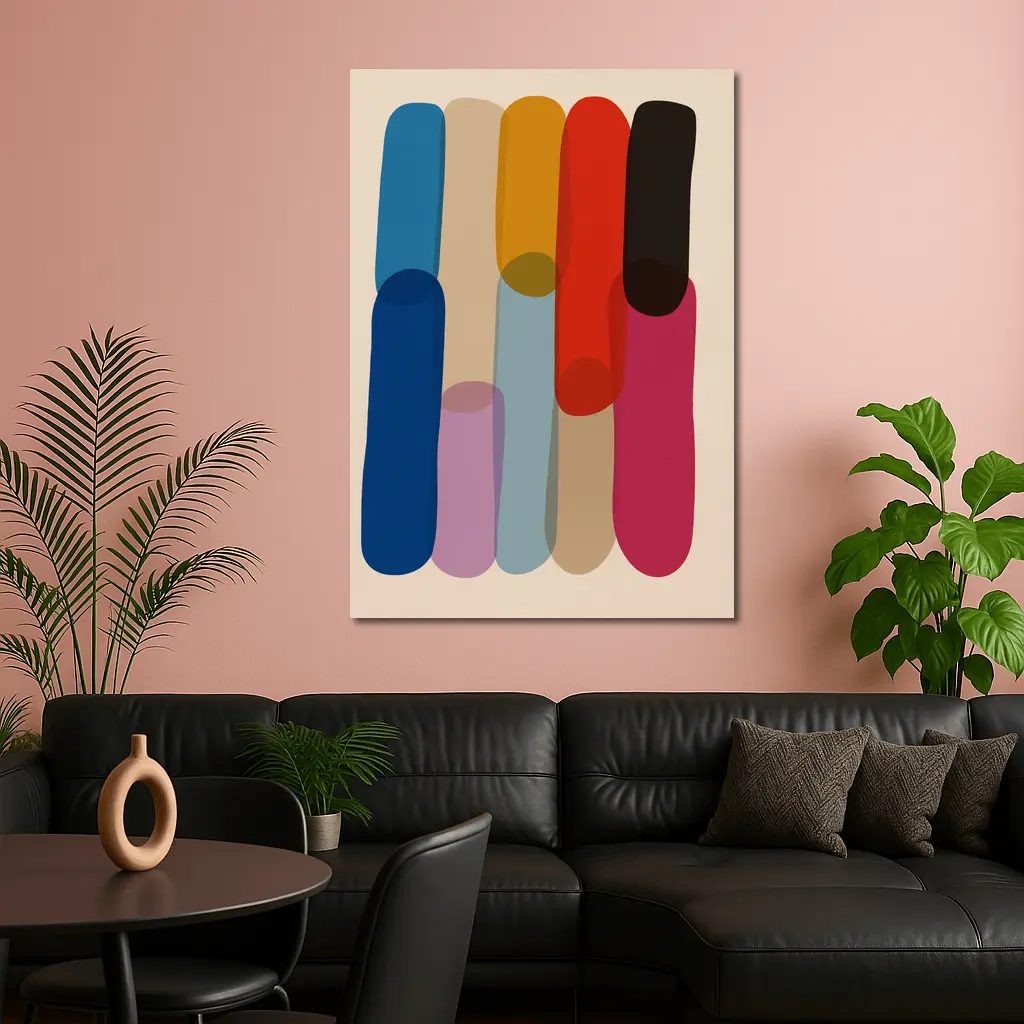 Colorful Abstract Rounded Shapes Beige Background – Wall Art