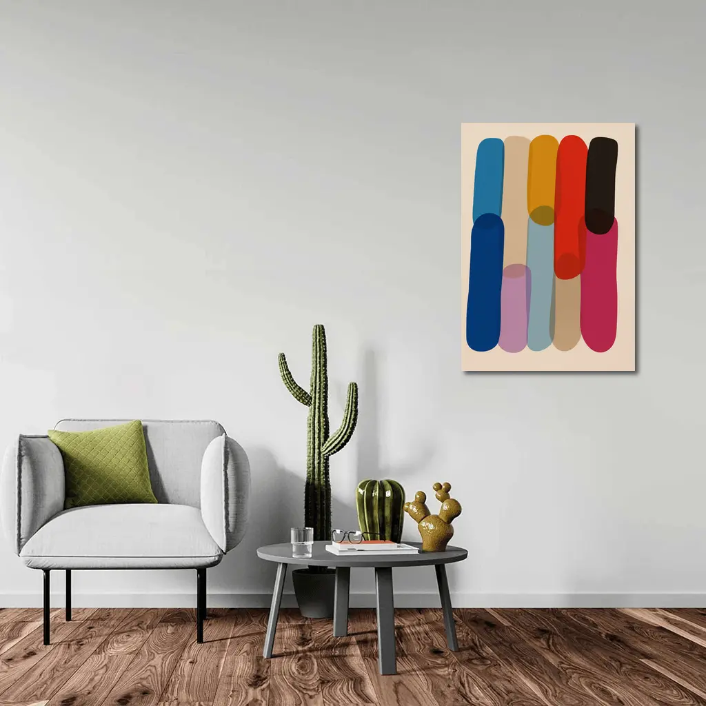 Colorful Abstract Rounded Shapes Beige Background – Wall Art