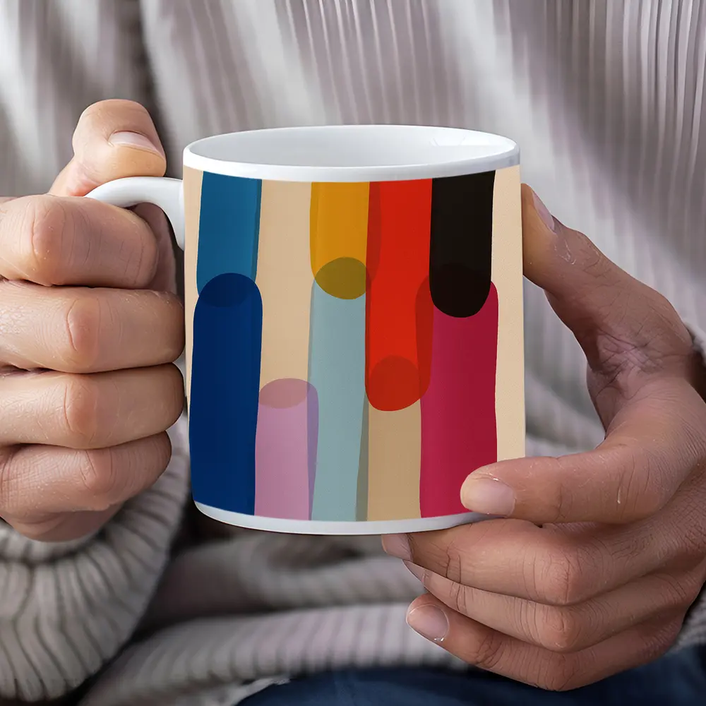 Colorful Abstract Rounded Shapes Beige Background – Mugs