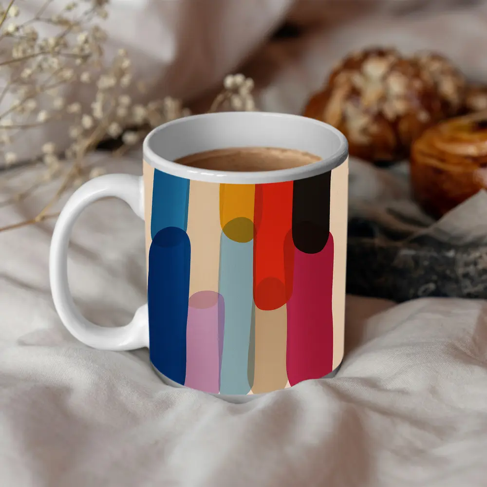 Colorful Abstract Rounded Shapes Beige Background – Mugs