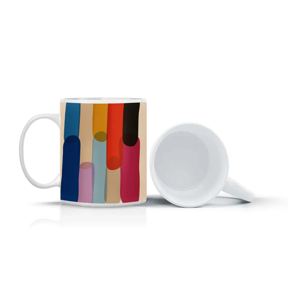 Colorful Abstract Rounded Shapes Beige Background – Mugs