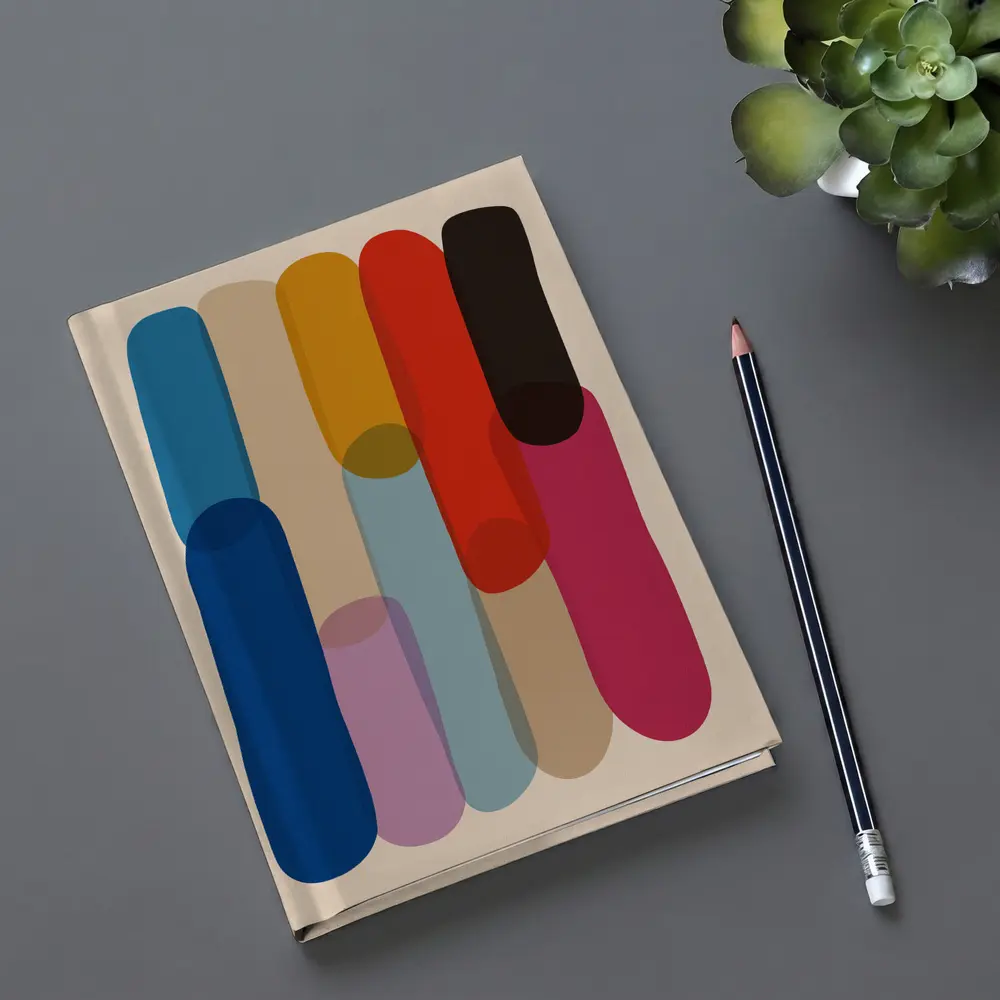 Colorful Abstract Rounded Shapes Beige Background – Notebooks