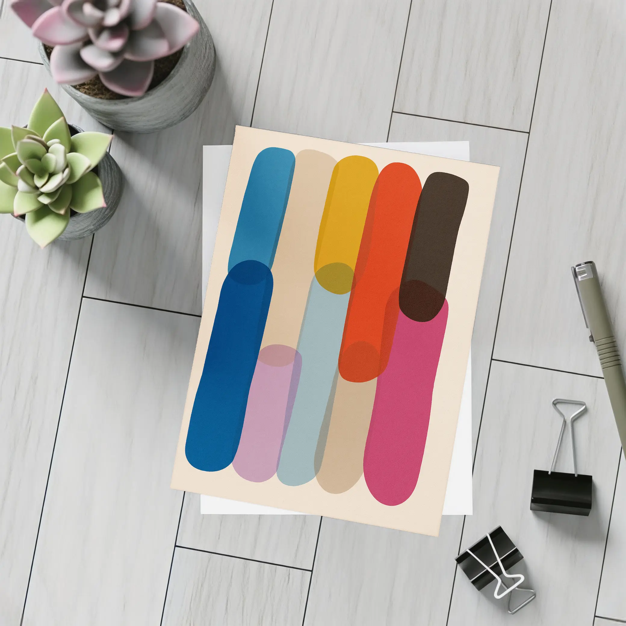Colorful Abstract Rounded Shapes Beige Background – Postcards