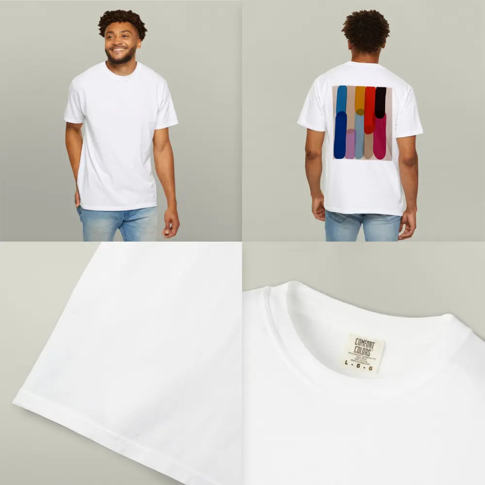 Colorful Abstract Rounded Shapes Beige Background – T-Shirts