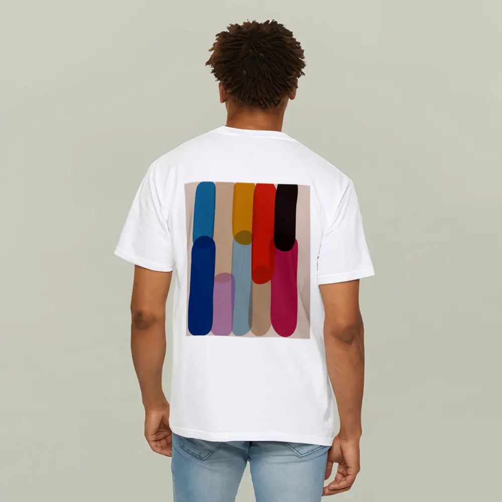 Colorful Abstract Rounded Shapes Beige Background – T-Shirts