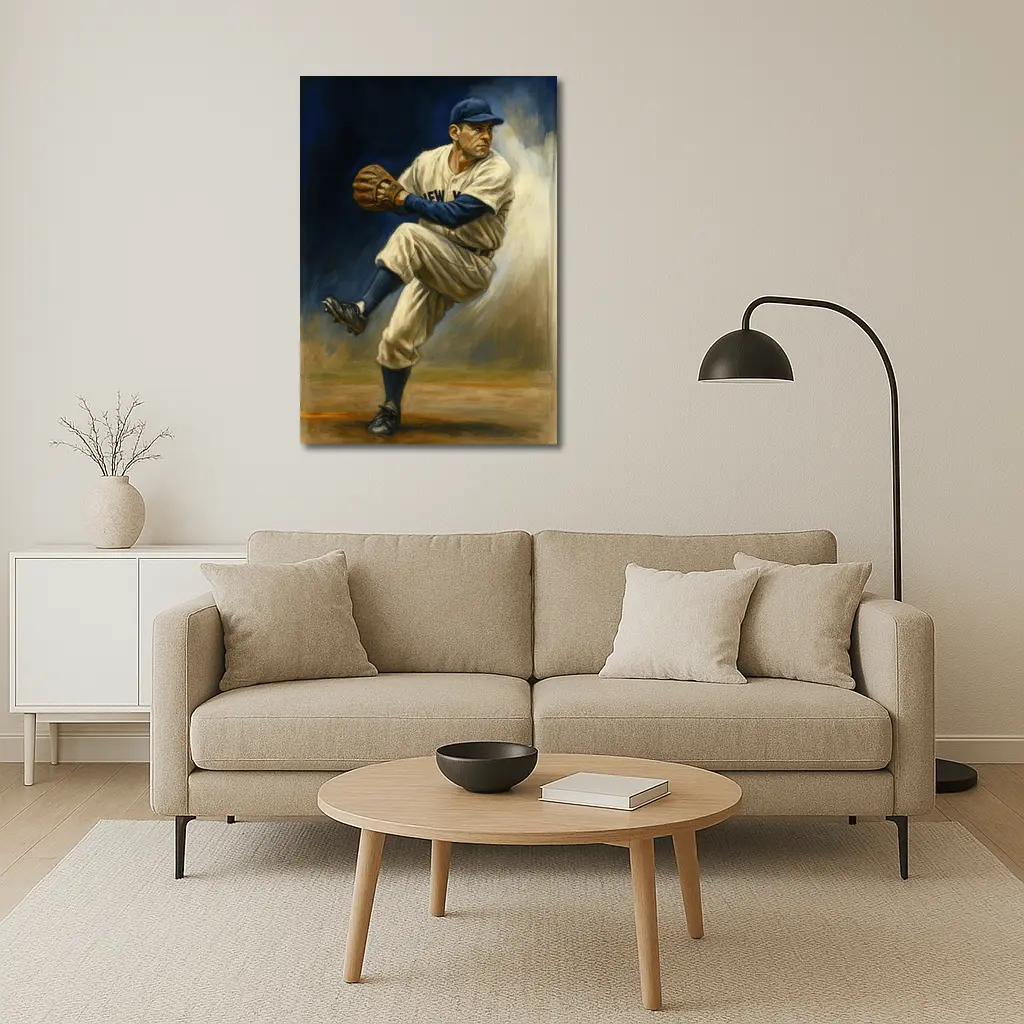 New York Baseball Pitcher Oil Painting Art – Wall Art