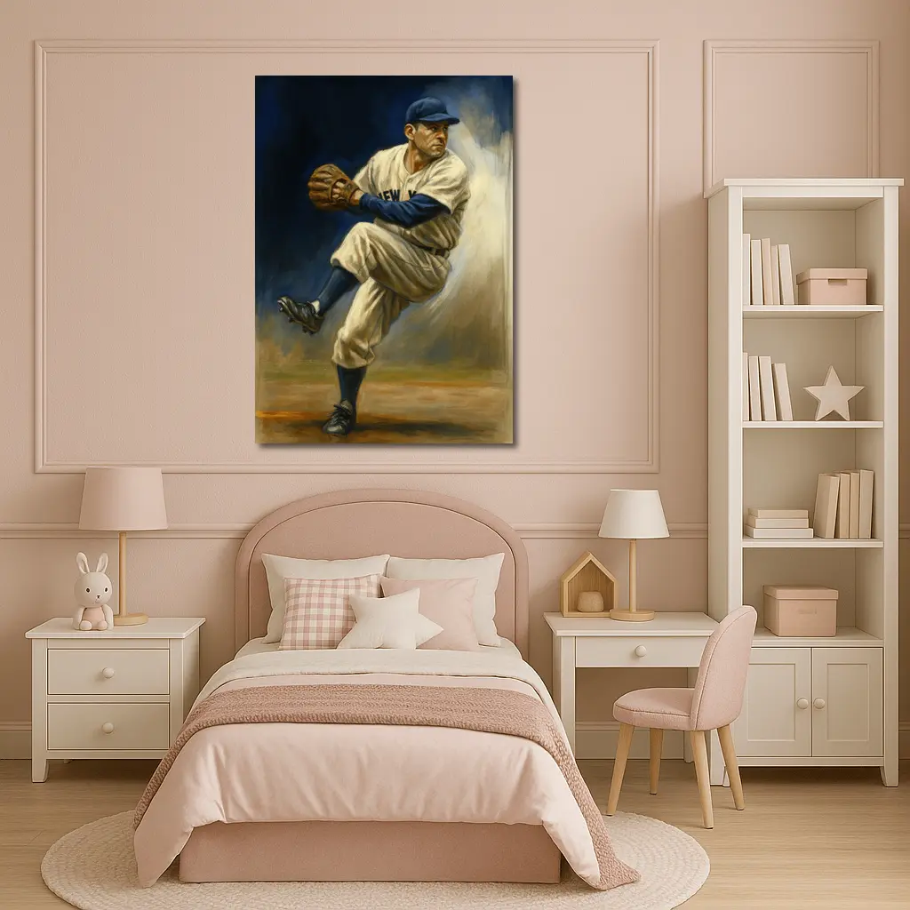 New York Baseball Pitcher Oil Painting Art – Wall Art