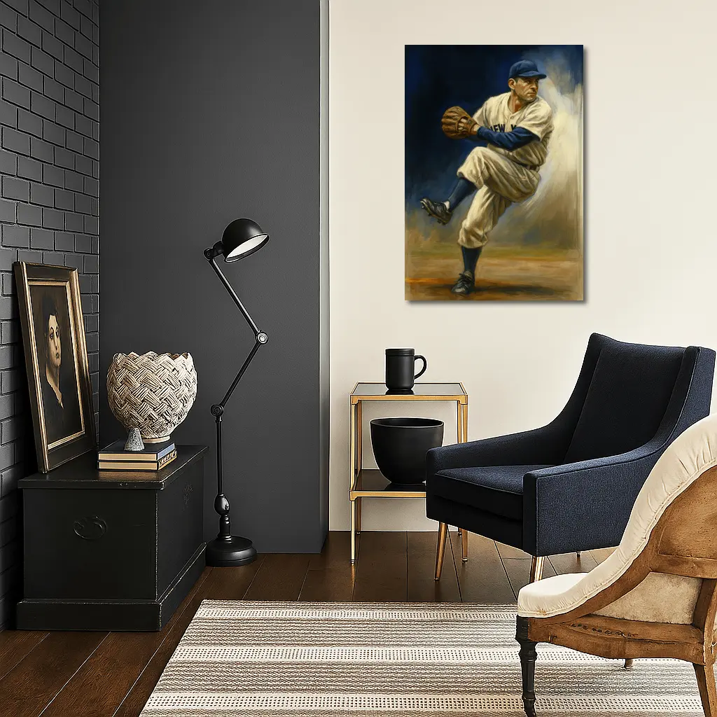 New York Baseball Pitcher Oil Painting Art – Wall Art