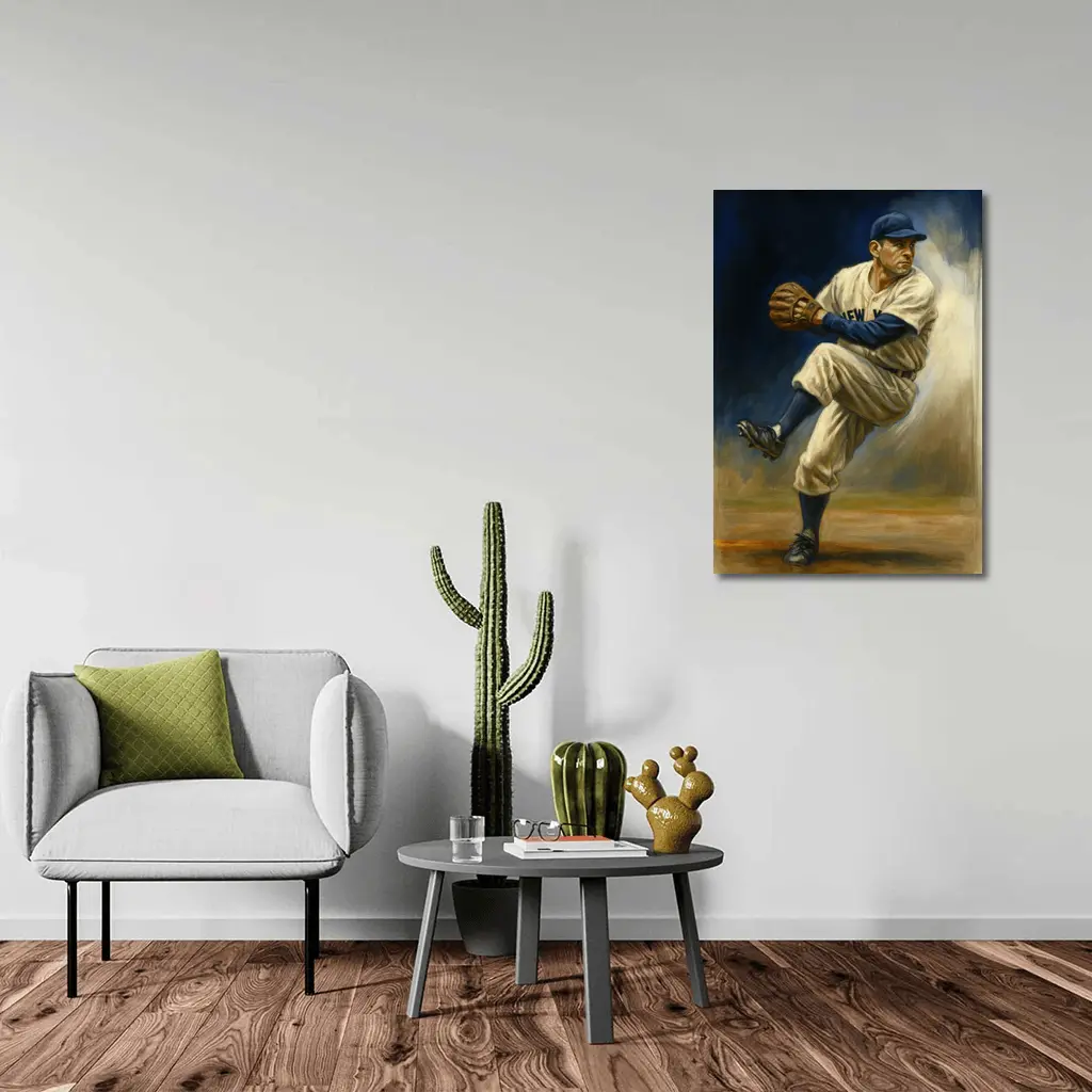 New York Baseball Pitcher Oil Painting Art – Wall Art