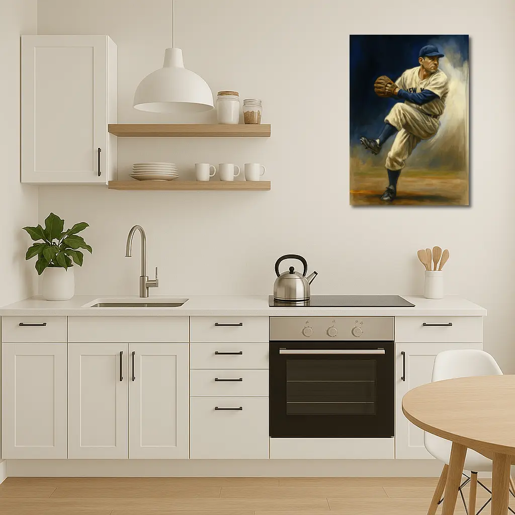 New York Baseball Pitcher Oil Painting Art – Wall Art